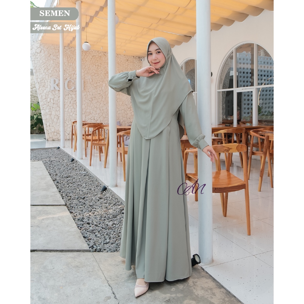 gamis aleena set hijab daily wear premium marina silk anti uv  Muslim Wanita