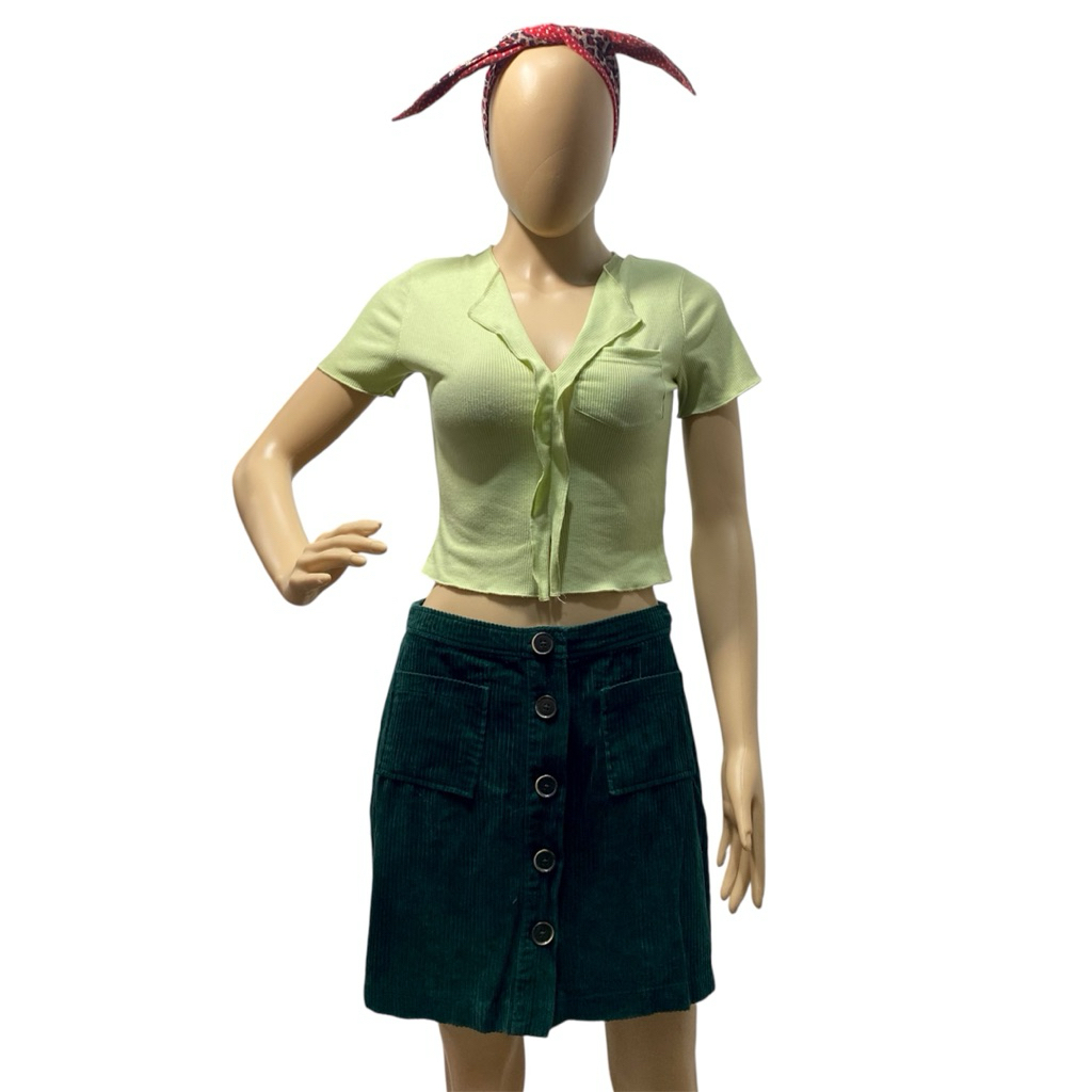 Rok pendek hijau botol corduroy s-m