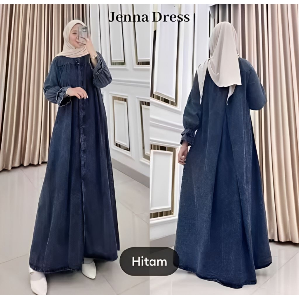 Zefina gamis jeans jumbo Marshanda MIDI dress jeans wash premium wanita muslimah full kancing busui 