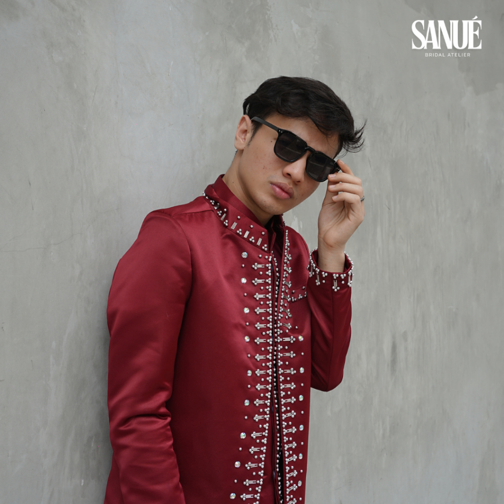 Beskap Pengantin Pria Kancing Satu Bridal Manik Kristal Bulat Baju Pengantin Pria