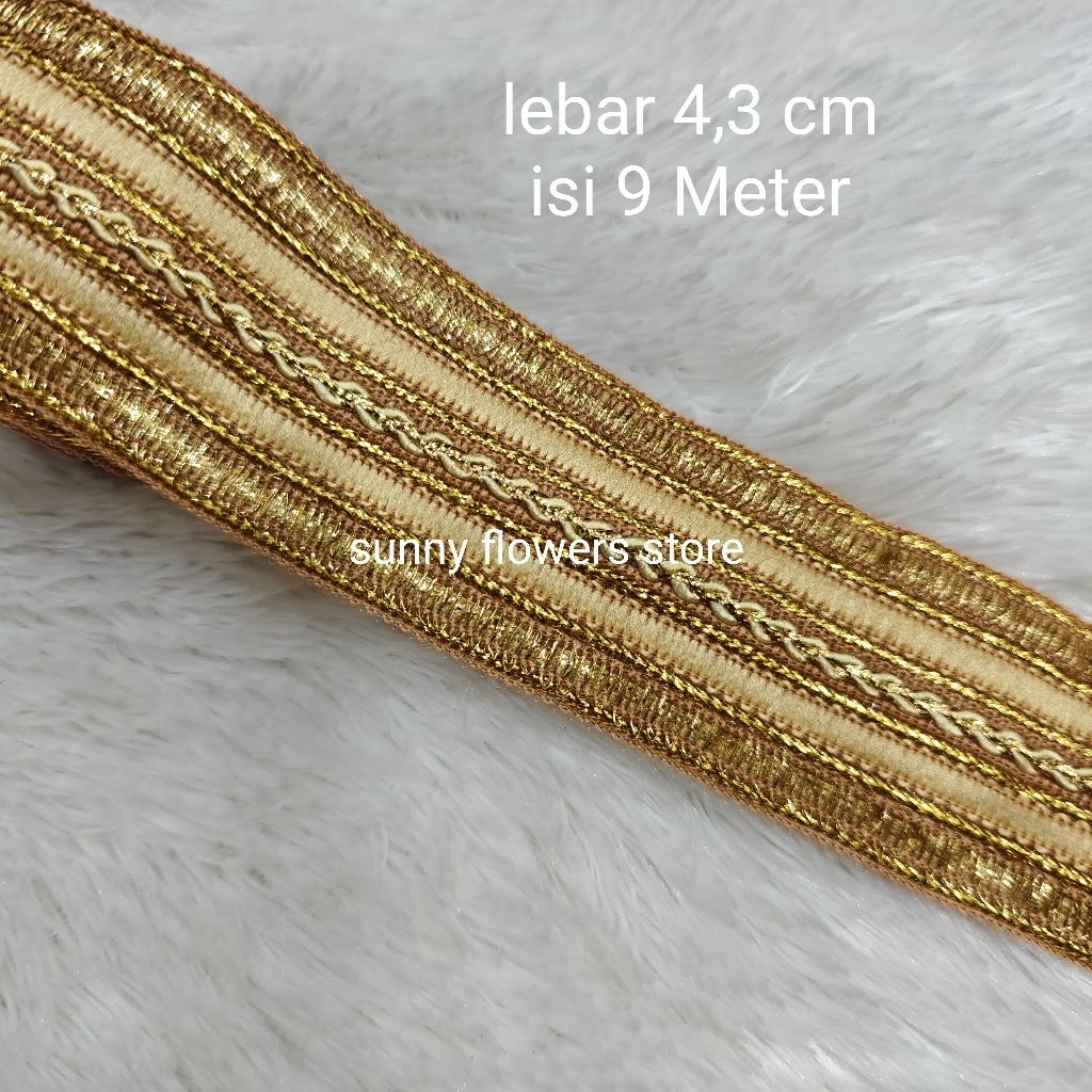 Renda gold tembaga motif 1368 lebar 4,5 cm isi 10 yard