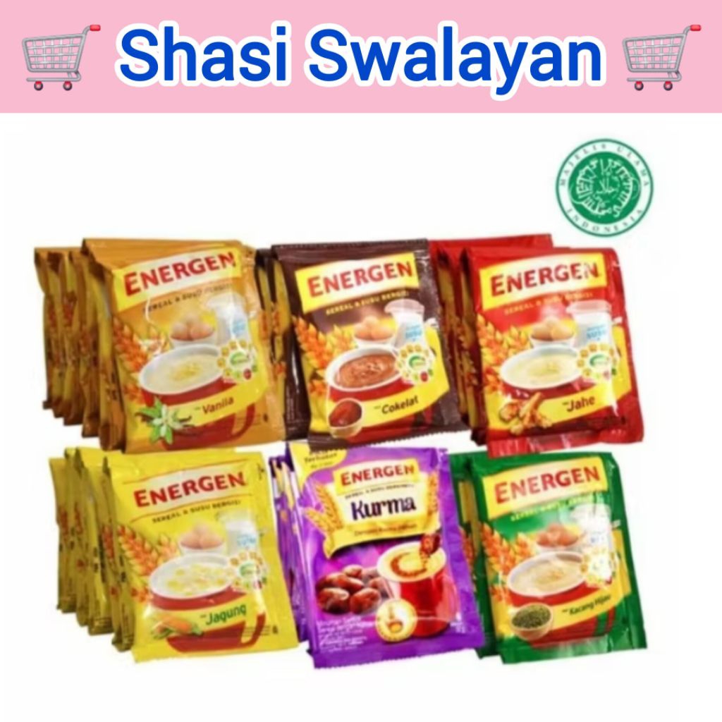 

ENERGEN Cereal Renteng isi 10 Sachet - Vanila/ Coklat/ Jahe/ Kacang Hijau/ Kurma/ Champion