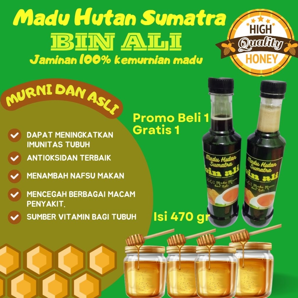 

PROMO MADU BELI 1 GRATIS 1 Madu Hutan Sumatra BIN ALI Madu, madu akasia, madu murni, madu asli, madu hutan sumatra 470 gr