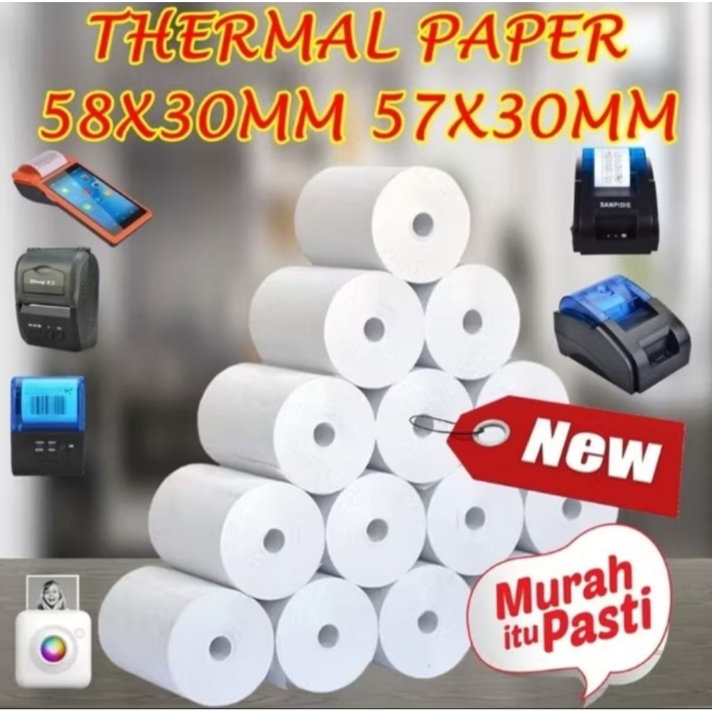 

Thermal Paper Roll 57x30 58x30 Cetak Hitam Kertas Thermal Strip Ungu Murah Kertas
