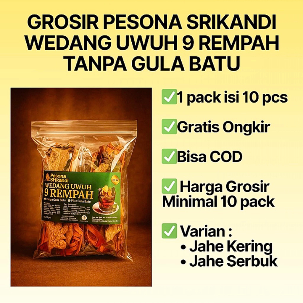 

Grosir Pesona Srikandi Wedang Uwuh 9 Rempah Tanpa Gula Batu