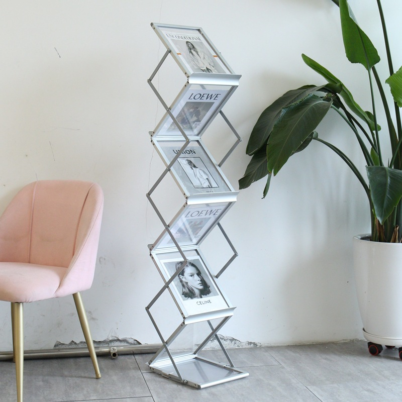 Rak Brosur Lipat 7 Susun Rak Besi Aluminium Perak Acrylick majalah Lipat Rak Brosur Besi