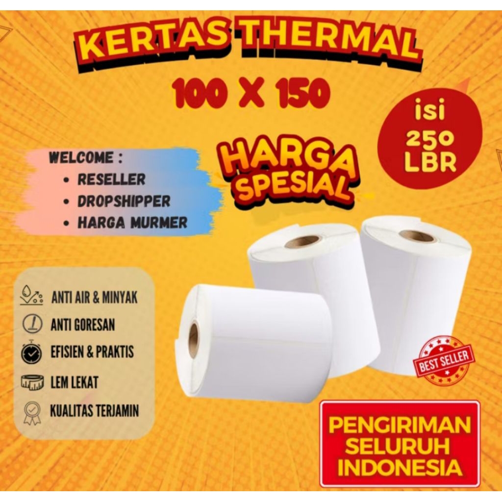 

LABEL STICKER THERMAL 100X150 250pcs / KERTAS THERMAL 250PCS 100 X 150 250pcs / THERMAL MURAH