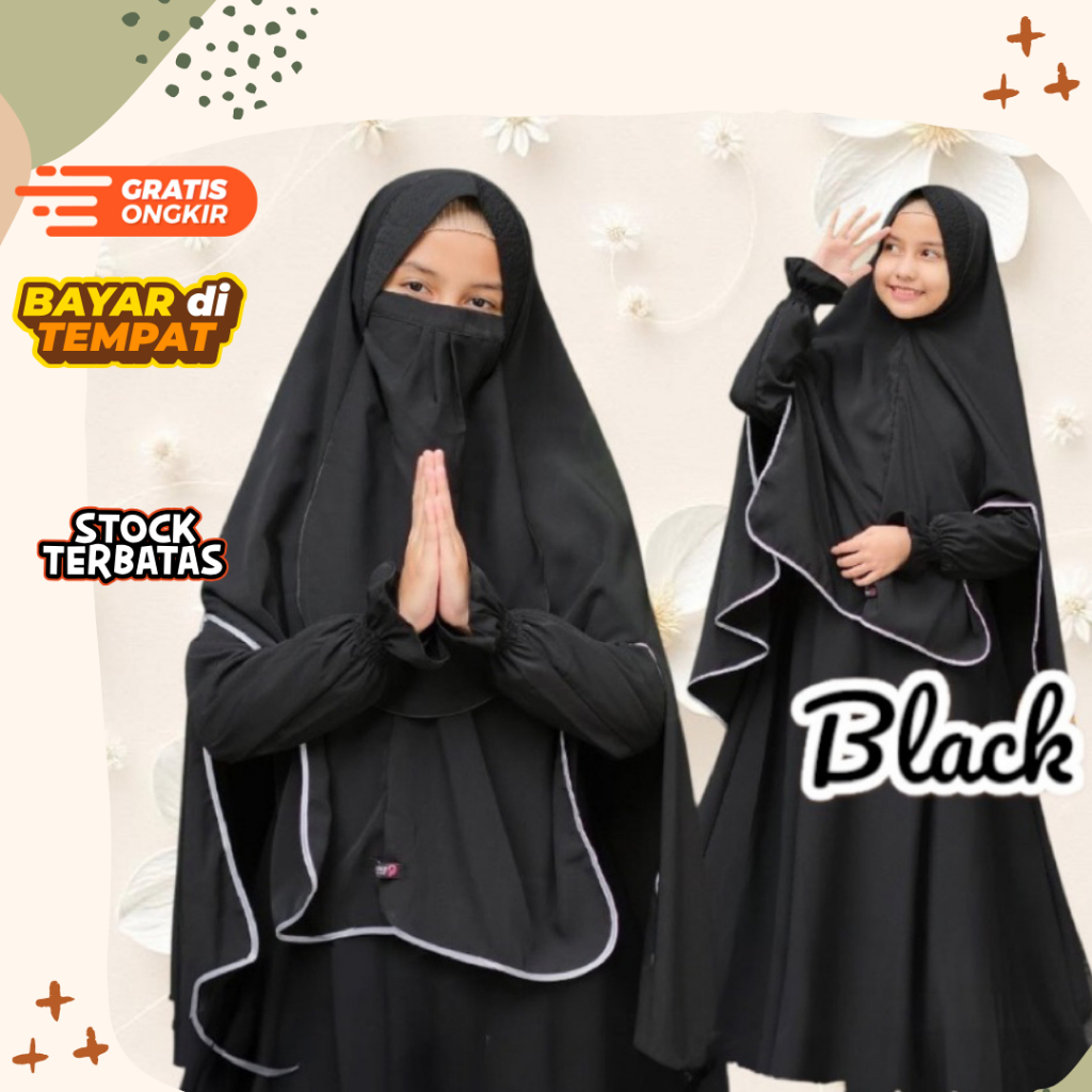 GAMIS  SYARI ANAK REMAJA USIA TANGGUNG USIA 11 SAMPAI 13 TAHUN SET KHIMAR CADAR BAHAN CRINGKLE AIRFL