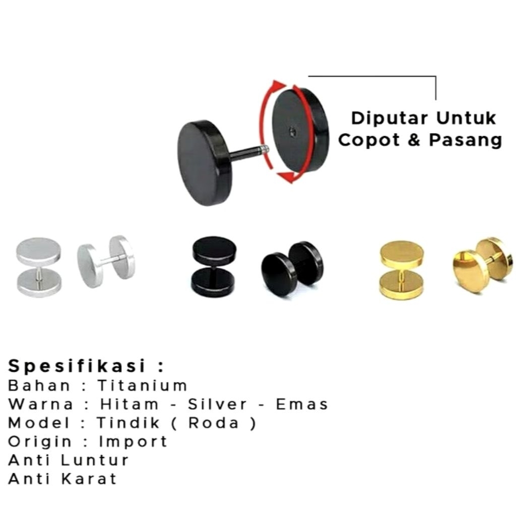 anting titanium/anting roda/anting barber/anting anti karat/anting roda anti karat titanium