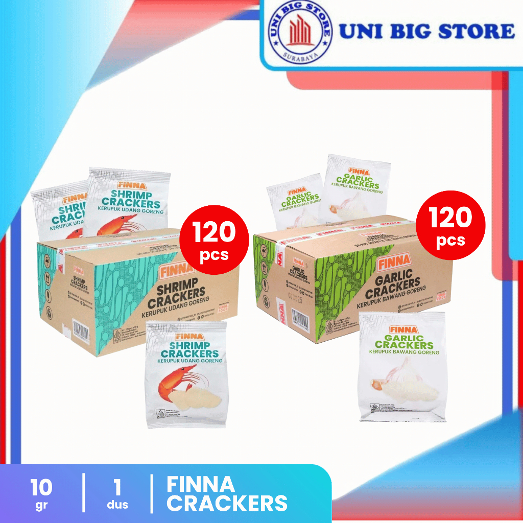 

FINNA Kerupuk Goreng Bawang Udang 10 gr x 120 pcs DUS Shrimp Garlic Crackers Krupuk