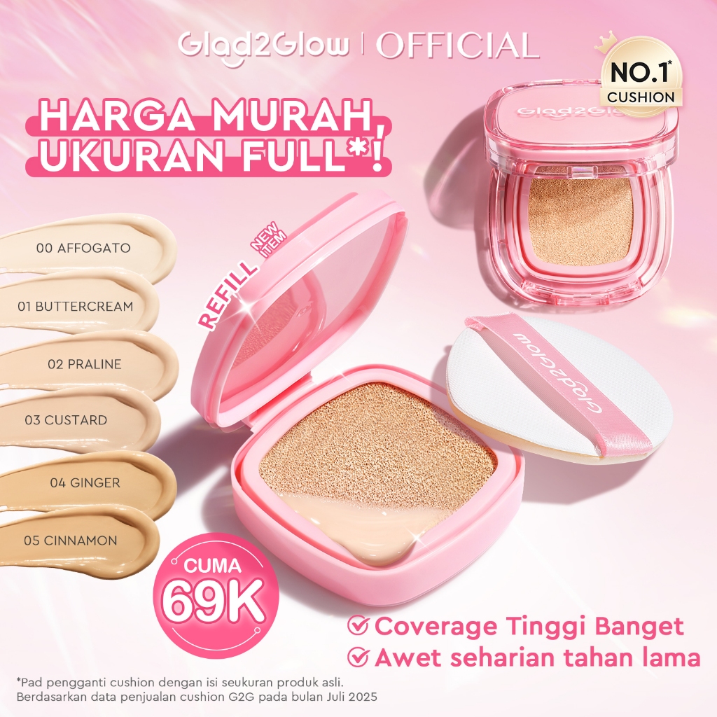 Glad2Glow Perfect cover cushion  Setting  dengan kandungan skincare mencegah kekusaman dan kulit ker