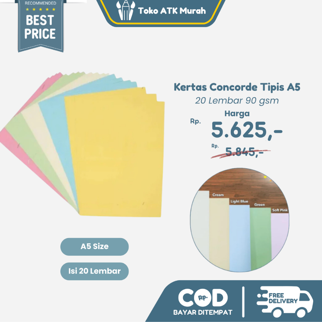 

Kertas concorde tipis 90 gr ukuran A5 / 20 lembar
