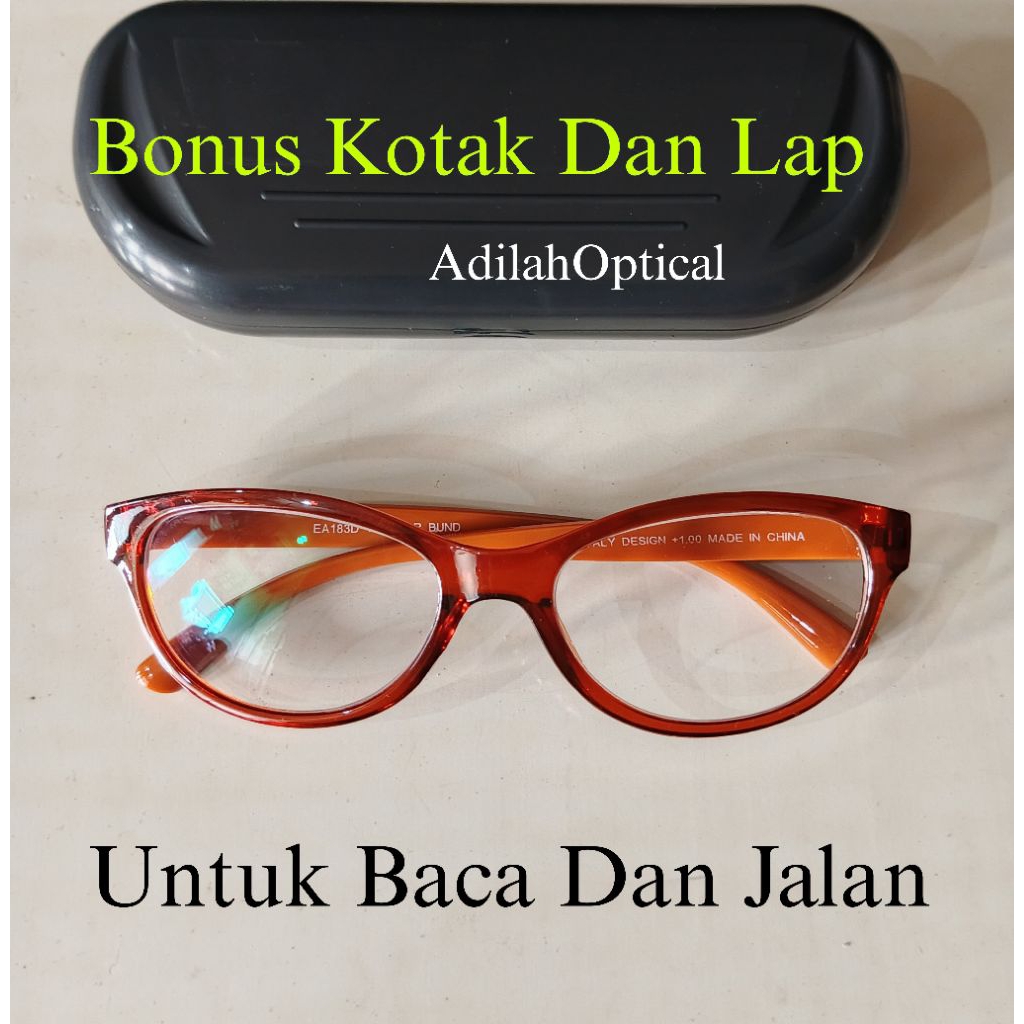 KACAMATA BACA DAN JALAN WANITA MODEL CAT EYE KACAMATA PLUS DOUBLE FOKUS MATA KUCING BONUS KOTAK DAN 