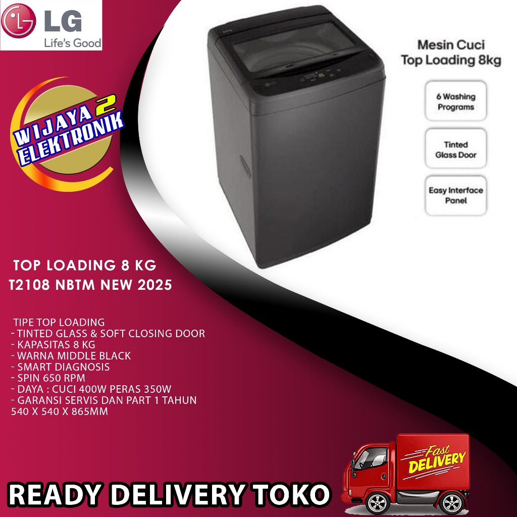 Washer LG T2108NBTM - Mesin Cuci LG Top Loading 8KG T2108NBTM
