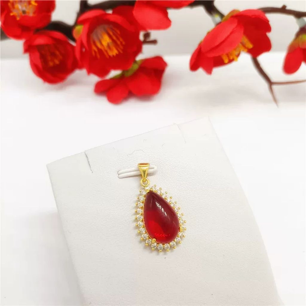 Liontin kalung batu merah delima keliling permata super mewah