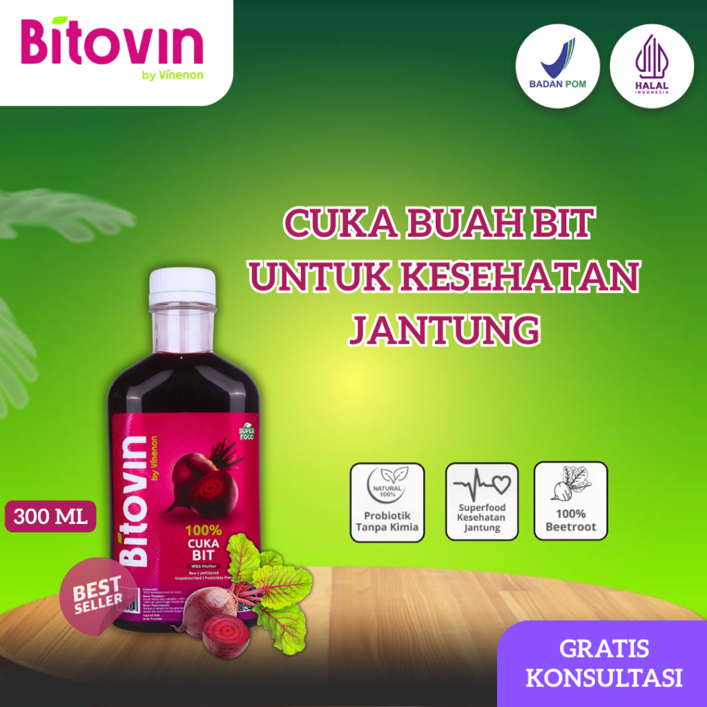 

Bitovin Cuka Buah Bit: Penambah Darah Alami dengan Kualitas Baik untuk Kesehatan Jantung 300 ML