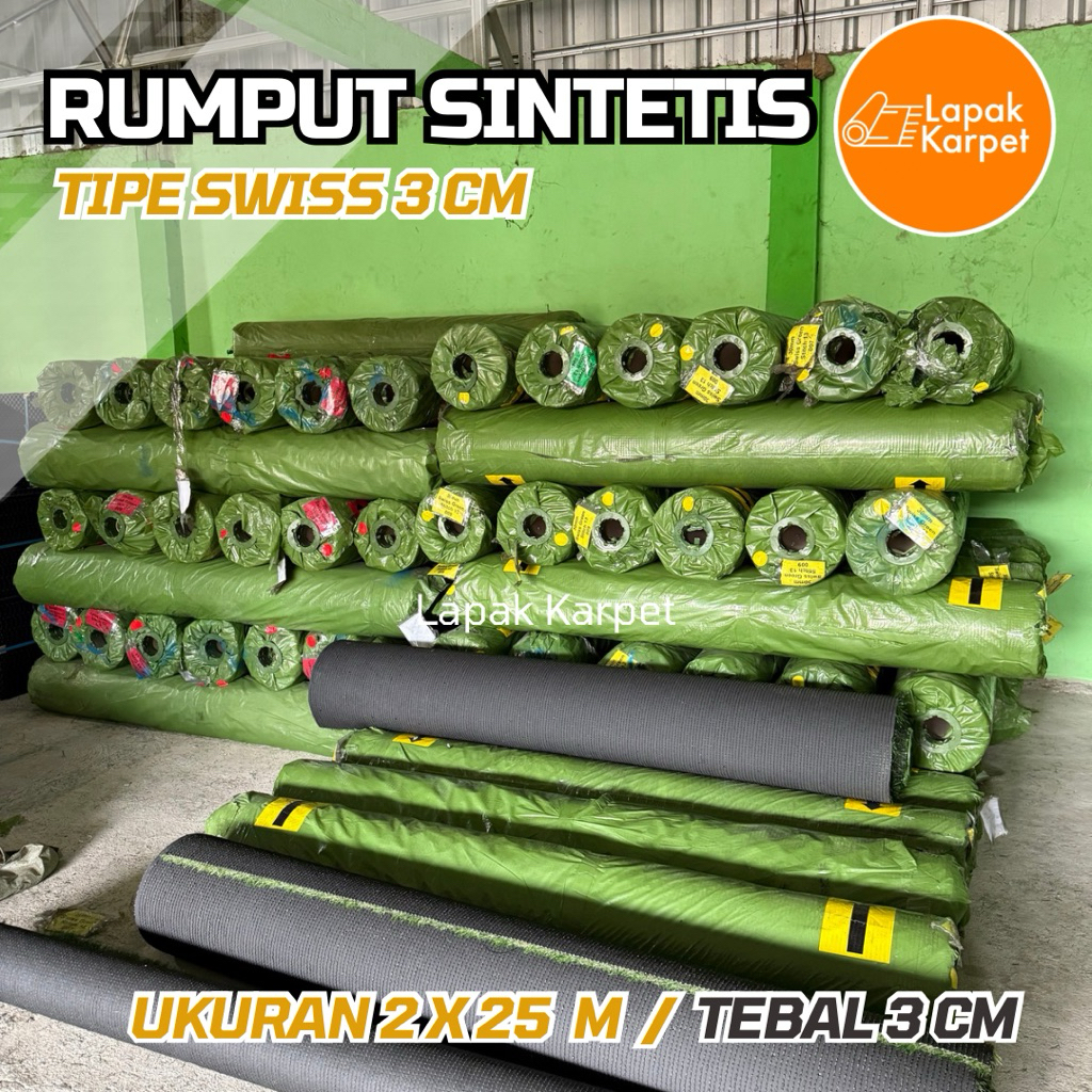 Rumput Sintetis Swiss 3 cm 1 Roll - Rumput Sintetis Per Roll 2x25 meter - Rumput Sintesis