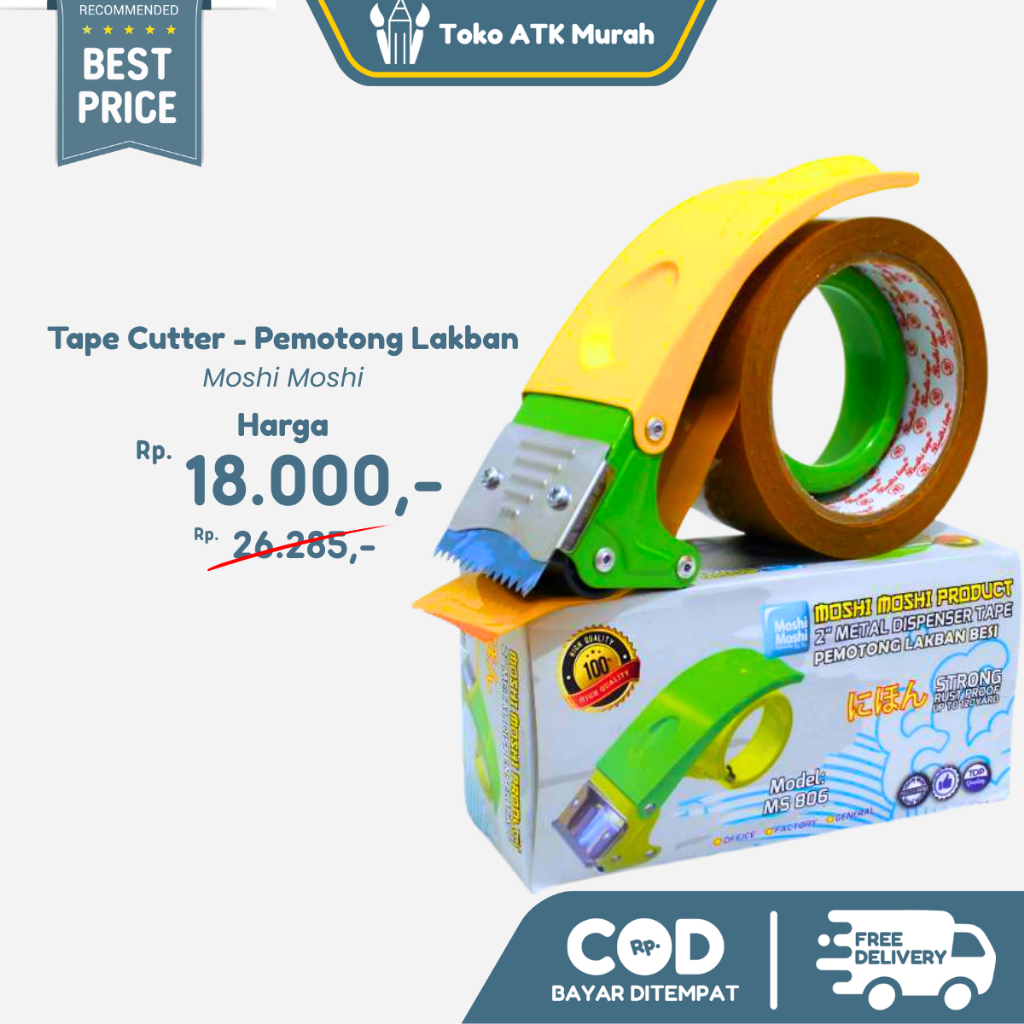 

Tape Cutter Dispenser Moshi Moshi MS-806 Metal Stainless 2" - Pemotong Lakban