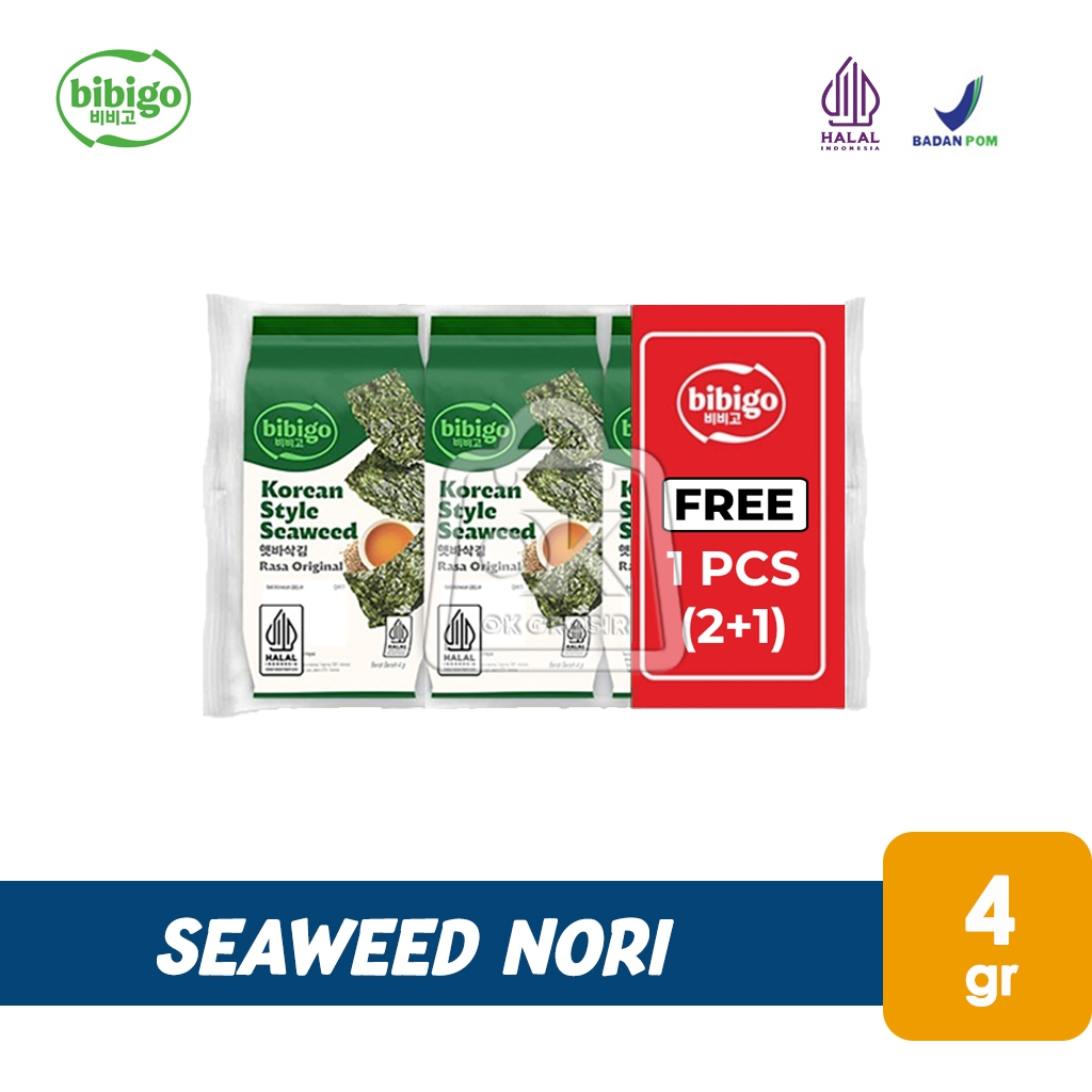 

Rumput Laut Kering BIBIGO Korean Style Seaweed Rasa Original 4gr (1 Pack isi 2 + 1 FREE)