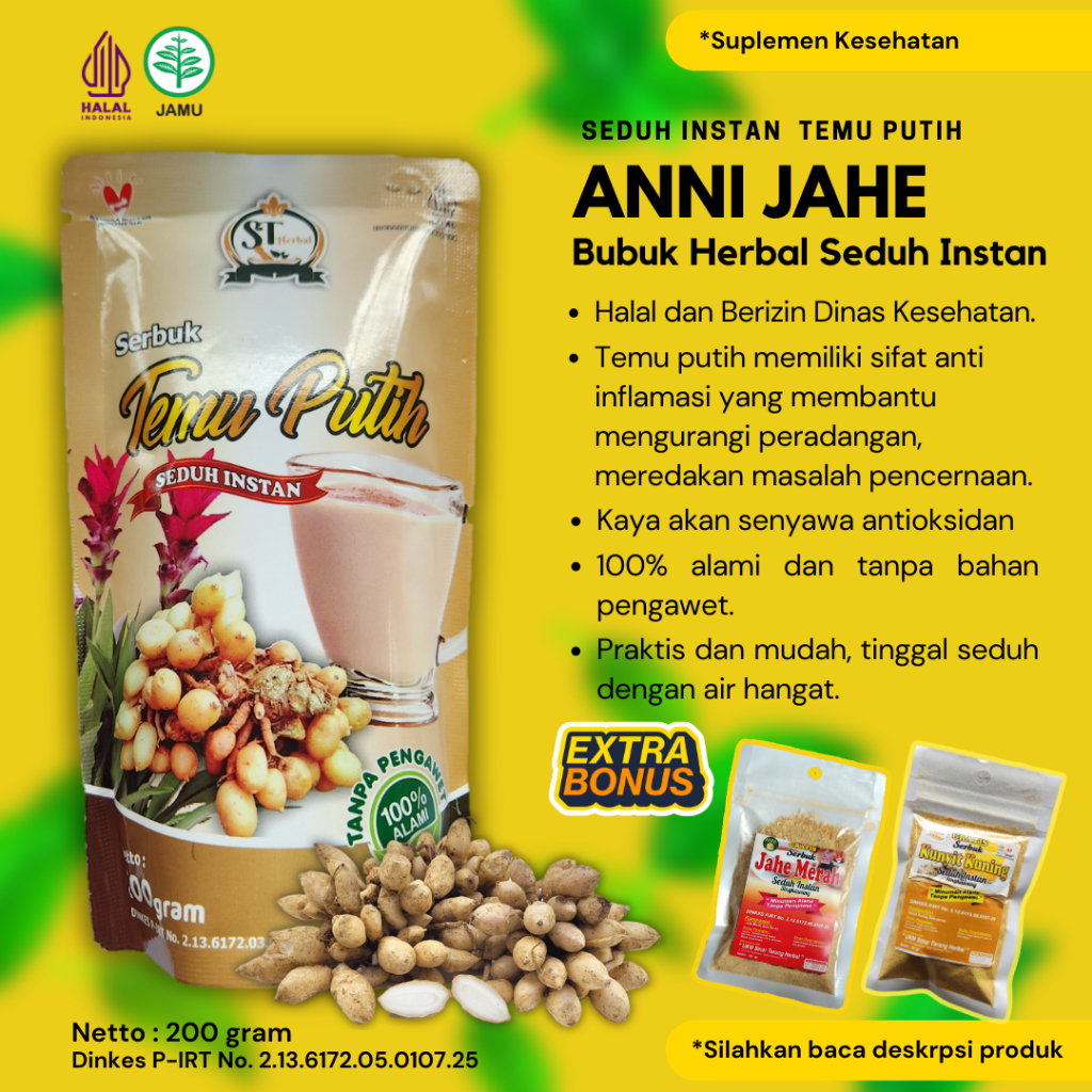 

Temu Putih Bubuk ANNI JAHE Minuman Herbal Seduh Instan 200 Gram