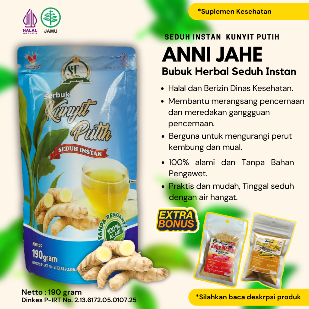 

Kunyit Putih Bubuk ANNI JAHE Minuman Herbal Seduh Instan 190 Gram