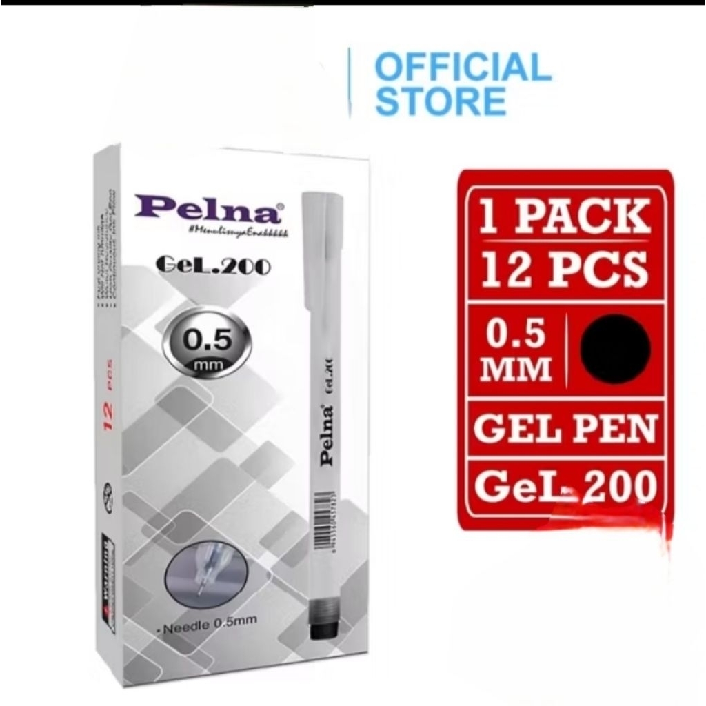 

pulpen gell PELNA GELL 200 HITAM 0.5 MM(1 ktk isi 12 pcs)