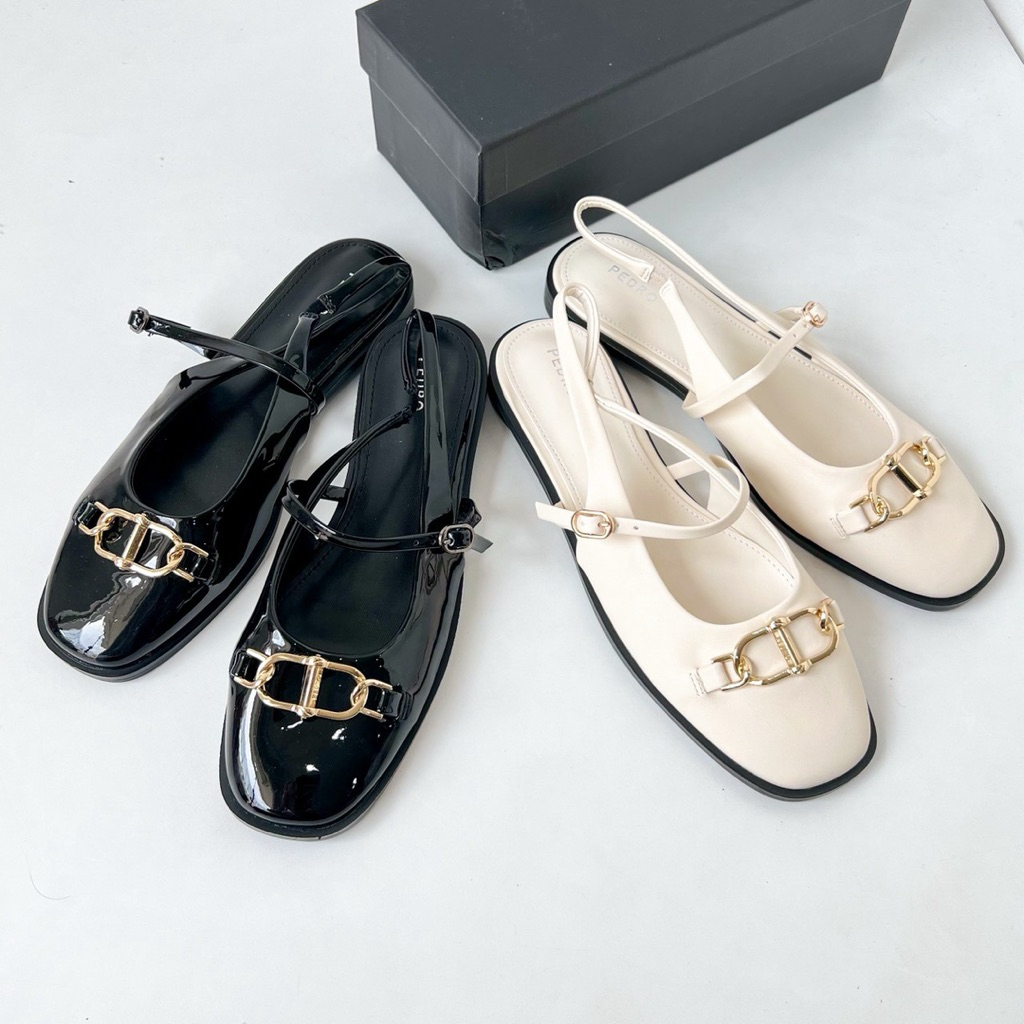 Sepatu Pedro flat hitam putih