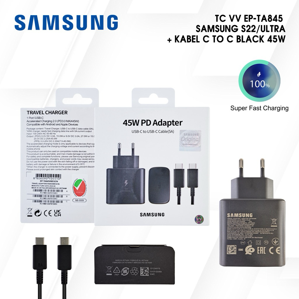 CHARGER VV EP-TA845 SAMSUNG S22/ULTRA + KABEL C TO C BLACK 45W