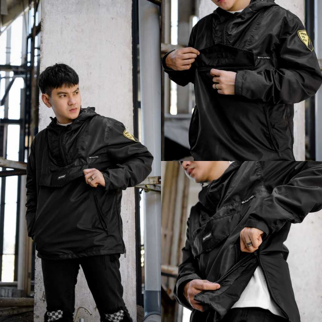 SLVHX - Jaket Pria - Jaket Cagoule Victor Kantong Doraemon Hitam Waterproof Windbreakers Premium