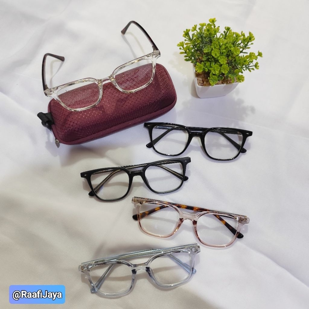 Kacamata Frame Cewek Kotak Lensa Blue Ray