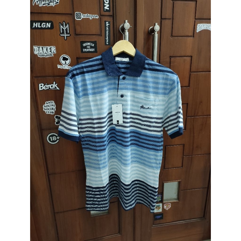 Kaos Polo/Kerah Pria Hassenda Lengan Pendek Garis" Biru, UK L, 100%Original&Murah
