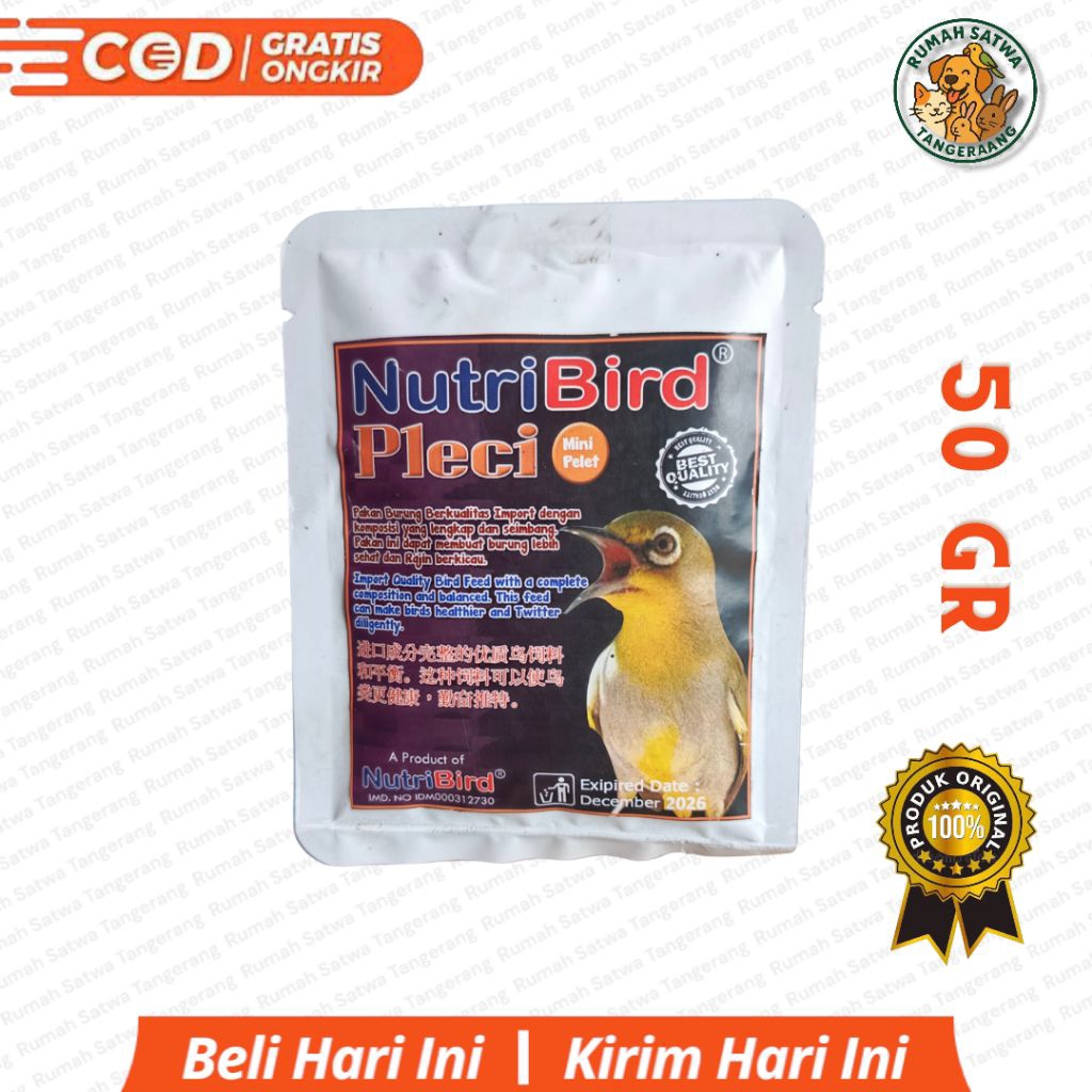 Makanan Voer Pur Nutribird Pleci Mini Pelet 50 Gr