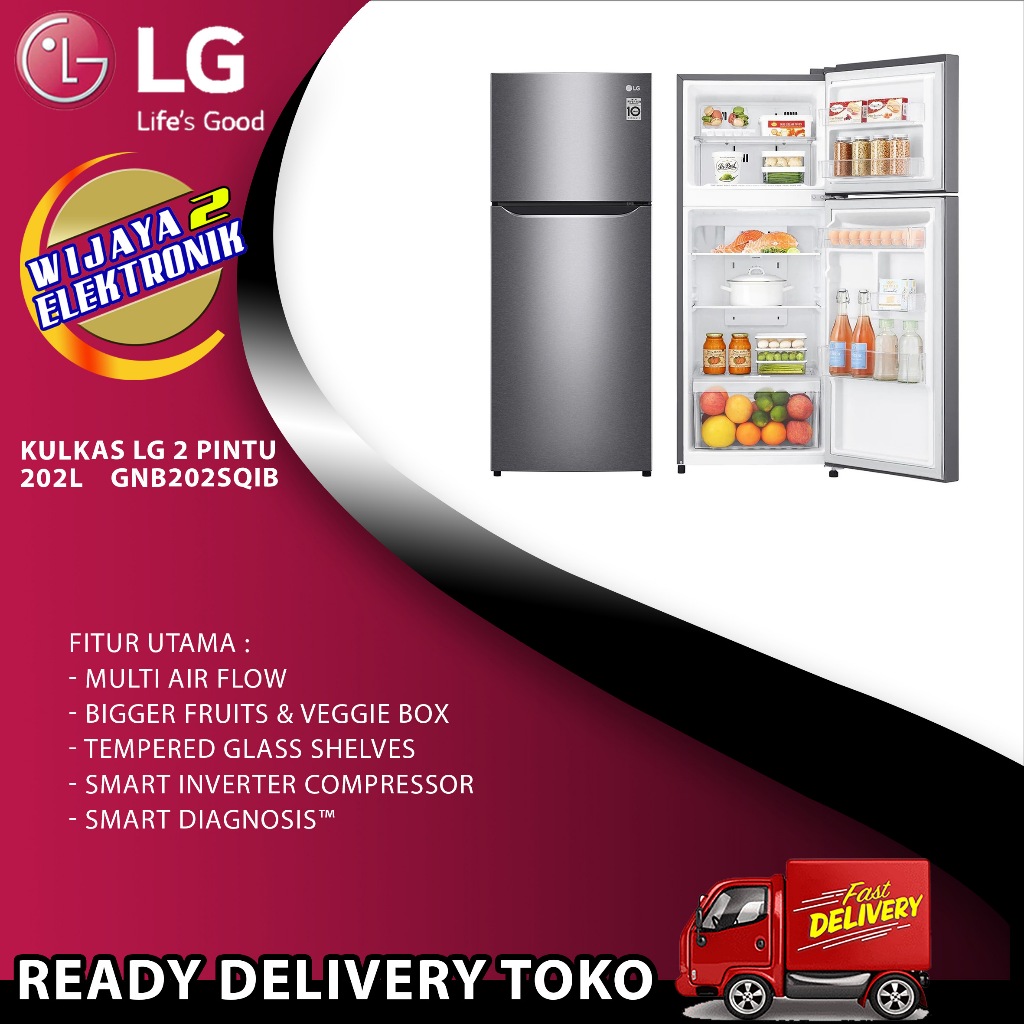LG GN-B202SQIB / GNB 202SQIB KULKAS LG 2 PINTU 202L GN-B202SQIB