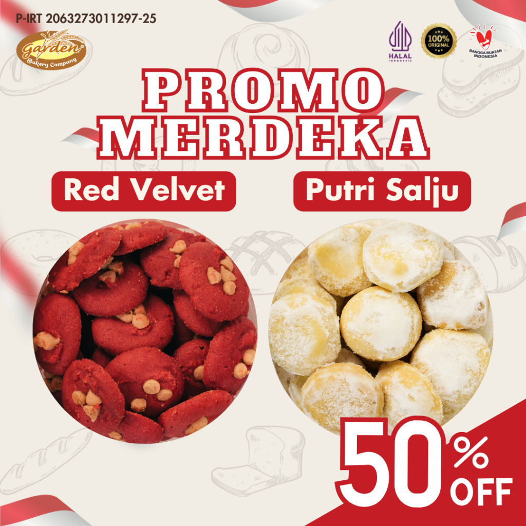 

[PROMO MERDEKA] Garden Bakery - Red Velvet Putri Salju Premium Cookies Kue Kering Cemilan Makanan