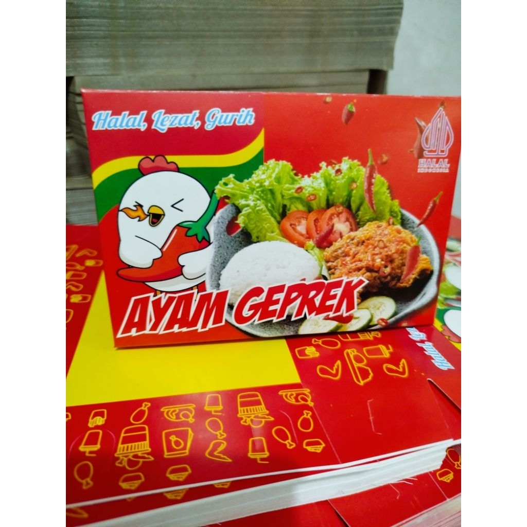 

Dus Ayam Geprek S 100 PCS Ivory Paper Lunch Box Ayam Geprek Full Colour Termurah kotak makanan