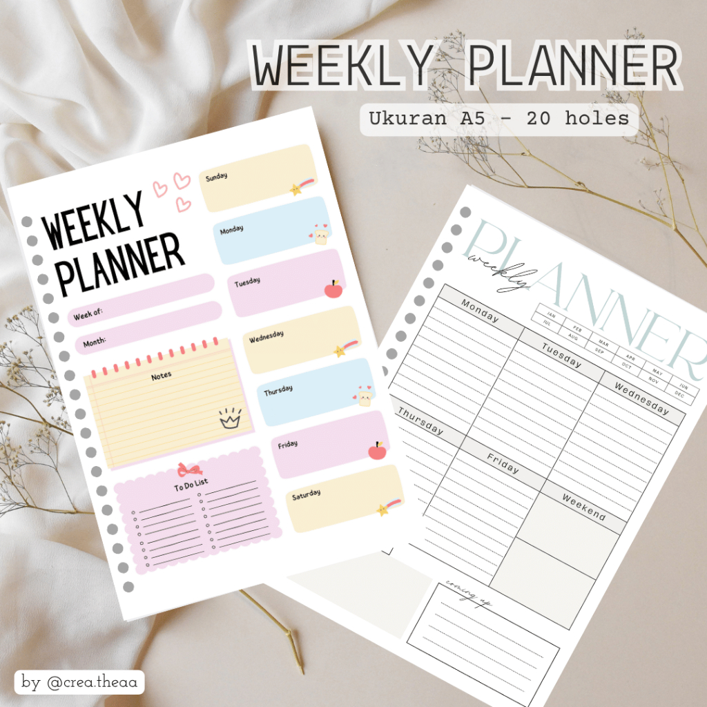 

(A5 WEEKLY PLANNER) Premium Buku Kertas A5 Loose leaf - Weekly Planner Kertas Binder Estetik Lucu | Isi Binder | Kertas Planner