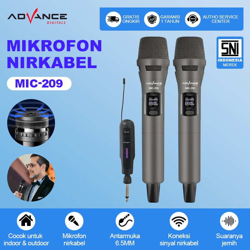 Advance Mikrofon Bluetooth Nirkabel Profesional Mic-209, Mikrofon Ganda, Dengan Tombol Volume