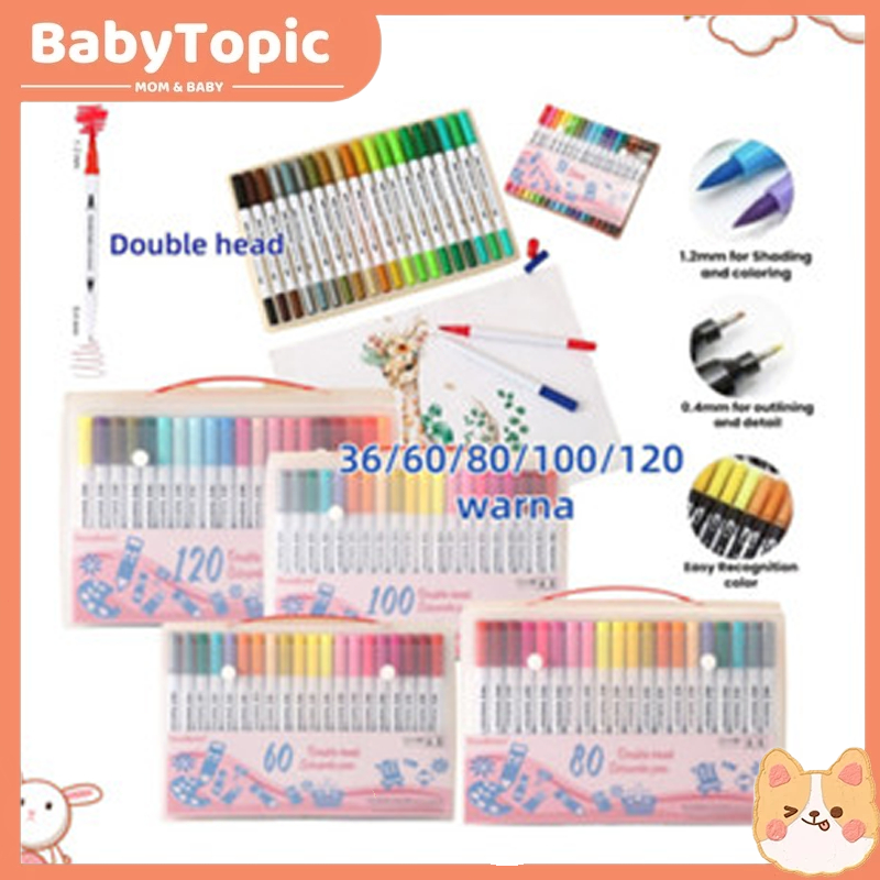 

Spidol Warna Set 24/36/60/80/100/120 Spidol Brush Pen 2 Tips Spidol Set Marker Drawing Pen