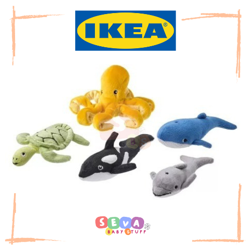 IKEA BLAVINGAD Set Boneka Hewan Laut Isi 5 Sea Animal Plush Toy