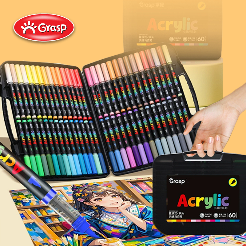 

Grasp Acrylic Marker Brush Pen Set 12/24/36/48/60 Spidol Akrilik Waterproof Tinta Direct Liquid MW009