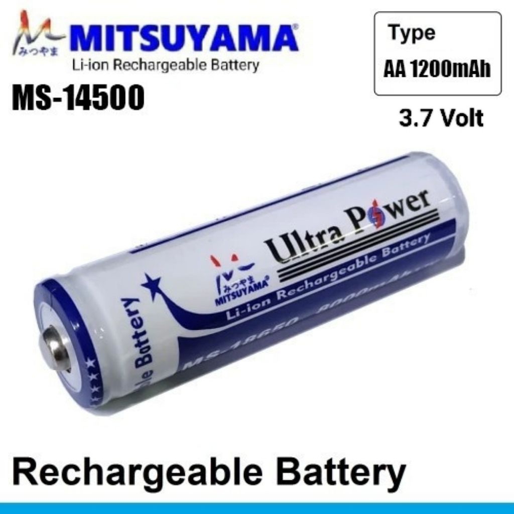 Baterai AA Rechargeable 1200mAh 3.7 Volt Ultra Power Batrai MS-14500 Mitsuyama Cas Ulang Li-ion Batt