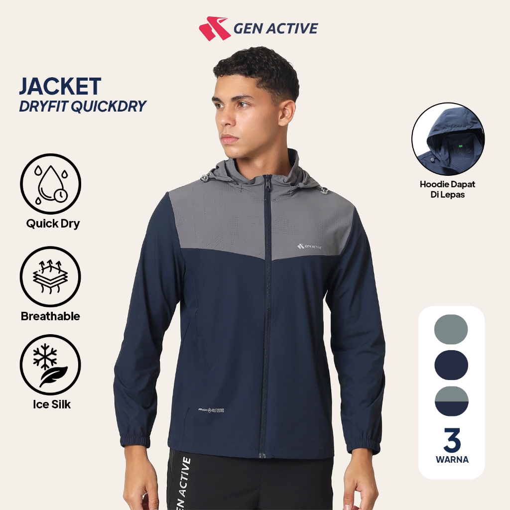 FLASH SALE GEN ACTIVE Jaket Pria Anti UV Jaket Olahraga Quick Dry Jaket Hoodie Cowok Breathable Body