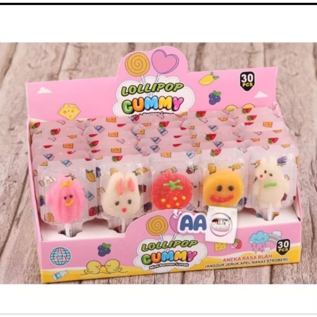

permen lunak viral lollipop gummy karakter, 1 pack isi 30