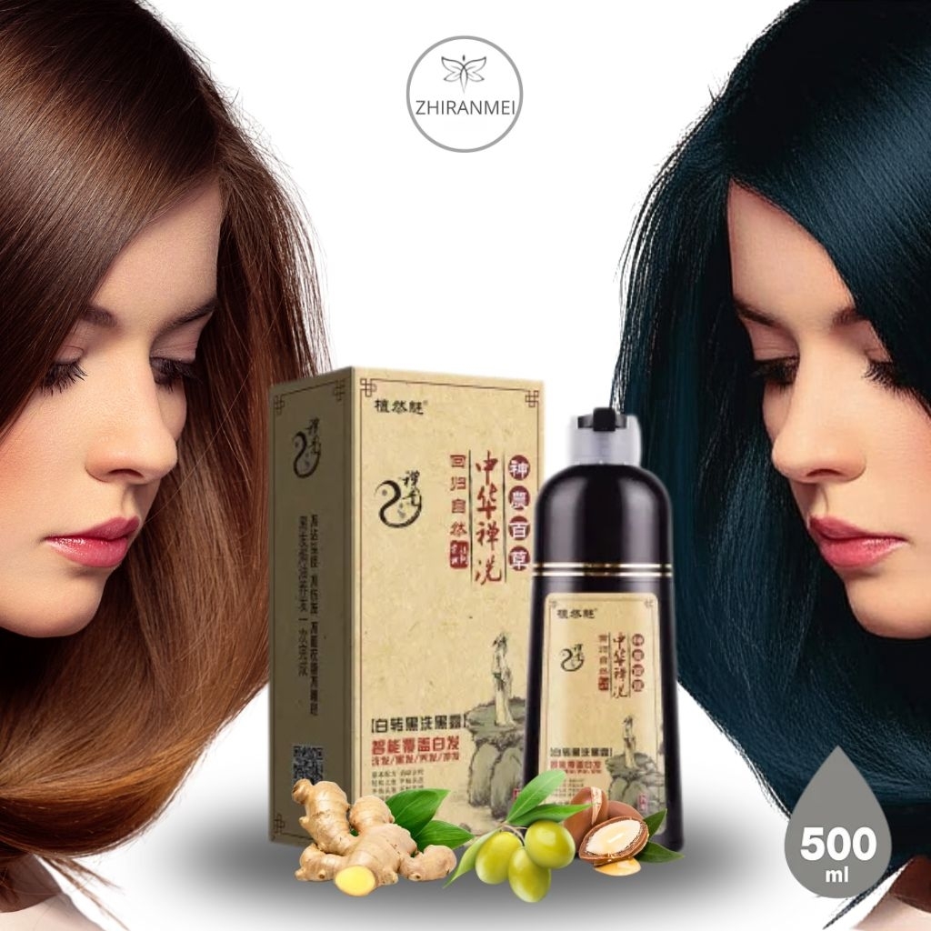 [ORI] Shampoo Uban Penghitam Rambut Zhiranmei 500ml Shampo Pewarna Rambut Shampo Semir Rambut Hitam