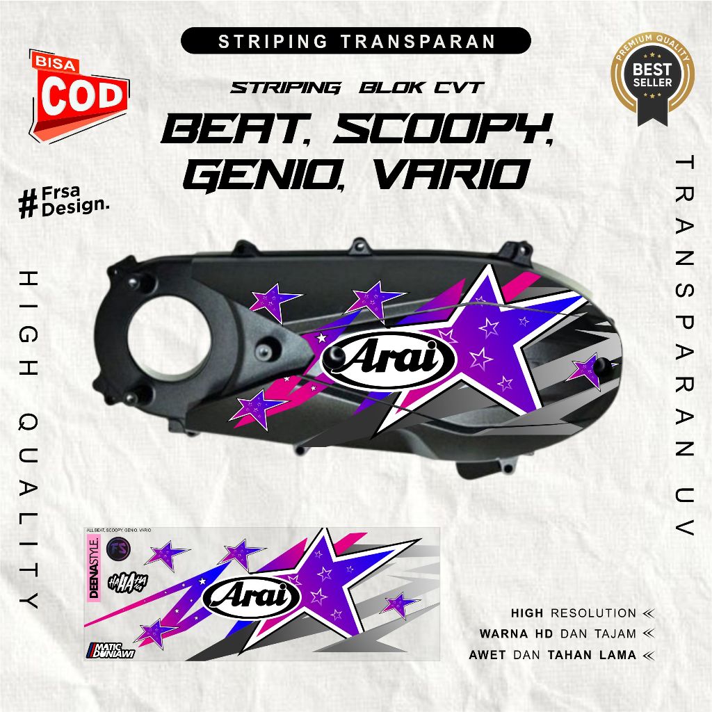 Sticker CVT Transparan Honda BEAT, SCOOPY, GENIO, VARIO Motif Bintang Varian Warna