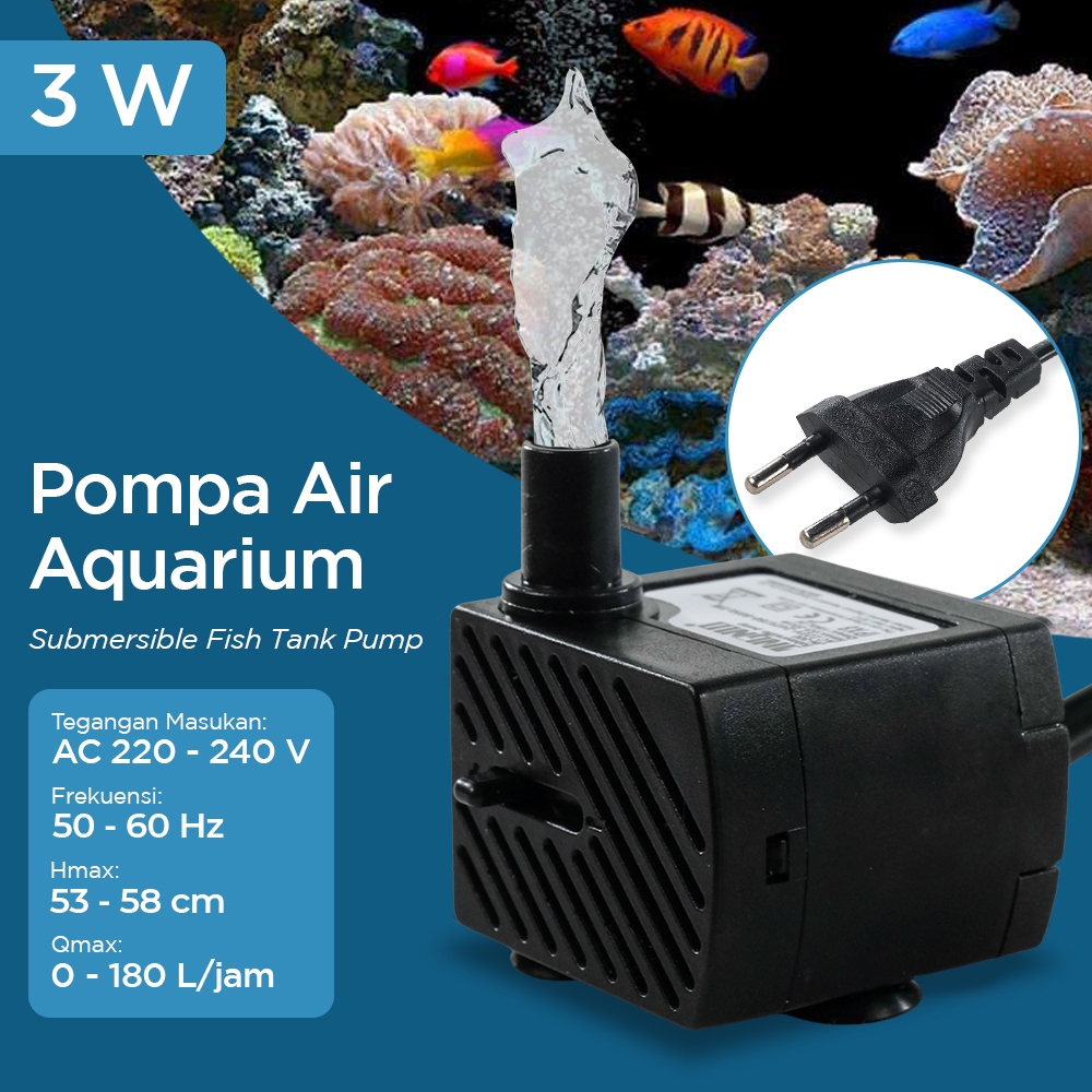 Mini Pompa Air Aquarium 3W Submersible / Pompa Celup Mini Aquarium 3 Watt 220V Pompa Aquarium Celup