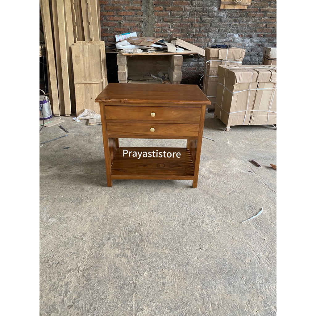 Meja Nakas Minimalis kayu jati , Meja Nakas 2 Laci Jati , Nakas Minimalis Jati