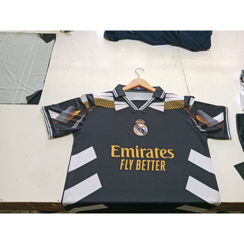 FERABLE Jersey Retro Madrid Full Printing Jersey Madrid Kerah Wangki Jersey Madrid Kekinian Jersey M
