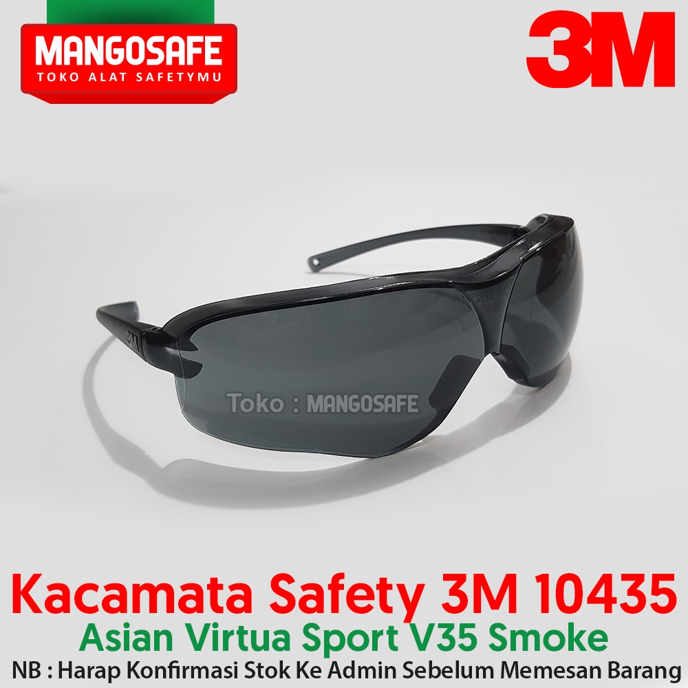 Kacamata Safety Proyek 3M Asian Virtua Sport 10435 Hitam Smoke Anti Fog & Anti UV Protection / Kaca 