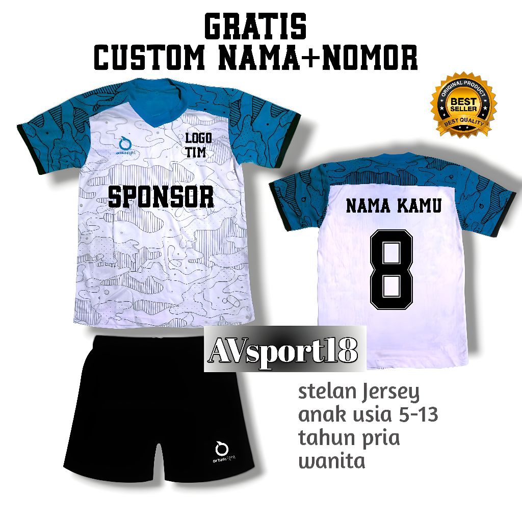 baju olahraga anak-anak sudah free custom NAMA+NO+SPONSOR+LOGO stelan Jersey baju bola badminton fut